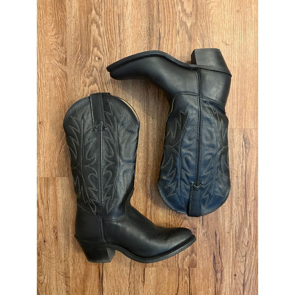 Vtg Wrangler Western Boots Black Leather Women's Size 6 Made in USA Cowgirl